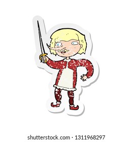 retro distressed sticker of a cartoon musketeer
