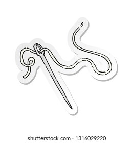 retro distressed sticker of a cartoon needle and thread