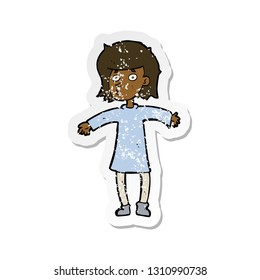 retro distressed sticker of a cartoon nervous woman