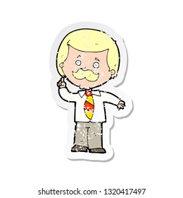 retro distressed sticker of a cartoon newsreader man with idea