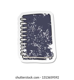 pegatina retro angustiada de un libro de notas de dibujos animados