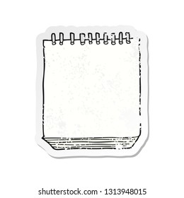 pegatina retro angustiada de un bloc de notas de caricatura