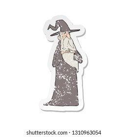 retro distressed sticker of a cartoon old wizard