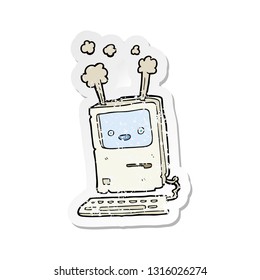 retro distressed sticker of a cartoon old computer