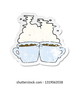 retro distressed sticker of a cartoon old coffee cup