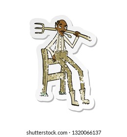 retro distressed sticker of a cartoon old farmer leaning on fence