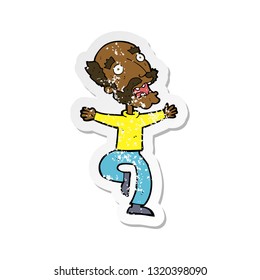 retro distressed sticker of a cartoon old man having a fright