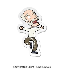retro distressed sticker of a cartoon old man having a fright