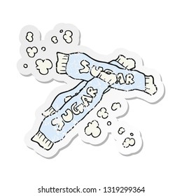 pegatina retro angustiada de un paquete de dibujos animados de azúcar