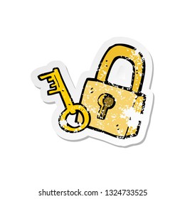 retro distressed sticker of a cartoon padlock and key
