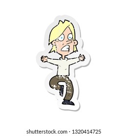 retro distressed sticker of a cartoon panicking man