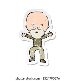 retro distressed sticker of a cartoon panicking old man