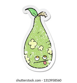 retro distressed sticker of a cartoon pear