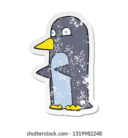 retro distressed sticker of a cartoon penguin