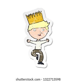 retro distressed sticker of a cartoon person wearing crown