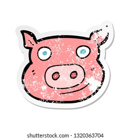 retro distressed sticker of a cartoon pig face