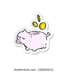retro distressed sticker of a cartoon piggy bank