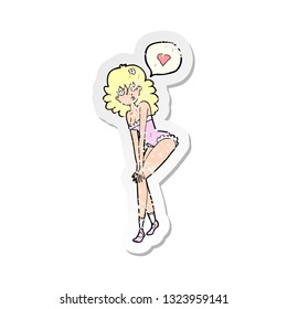 retro distressed sticker of a cartoon pin up woman