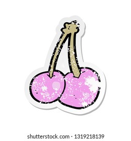 retro distressed sticker of a cartoon pink cherries