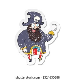 retro distressed sticker of a cartoon pirate captain