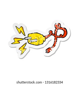 pegatina retro angustiada de un enchufe de dibujos animados