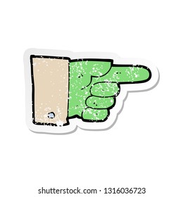 retro distressed sticker of a cartoon pointing zombie hand