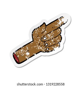 retro distressed sticker of a cartoon pointing hand