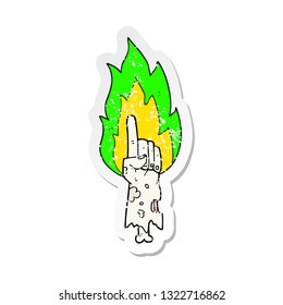 retro distressed sticker of a cartoon pointing zombie hand