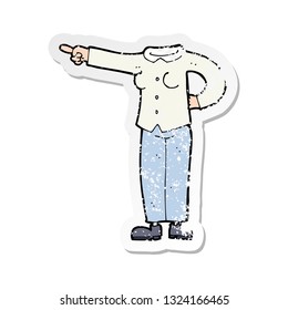 adesivo retrô angustiado de um corpo apontador de desenho animado 