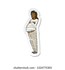 retro distressed sticker of a cartoon pregnant woman
