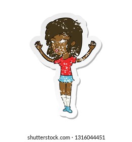 retro distressed sticker of a cartoon pretty girl