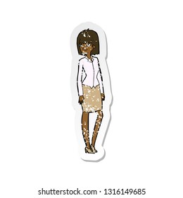 retro distressed sticker of a cartoon pretty businesswoman