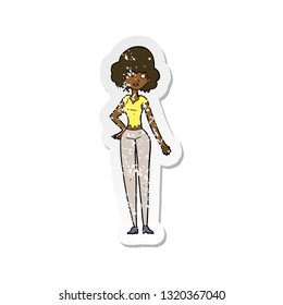 retro distressed sticker of a cartoon pretty woman