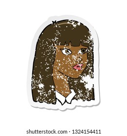 retro distressed sticker of a cartoon pretty girl with long hair
