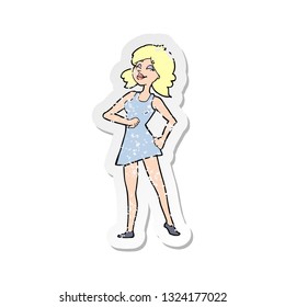 retro distressed sticker of a cartoon proud woman