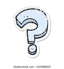 pegatina retro angustiada de un signo de interrogación de dibujos animados