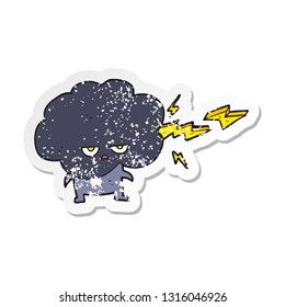 pegatina retro angustiada de un caricaturista raincloud personaje que dispara un rayo