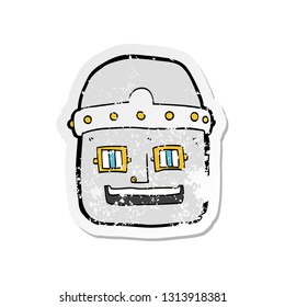 retro distressed sticker of a cartoon robot head