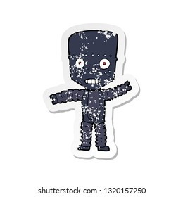 retro distressed sticker of a cartoon robot