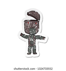 retro distressed sticker of a cartoon robot