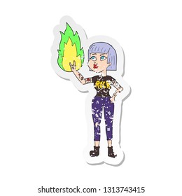 retro distressed sticker of a cartoon rock girl