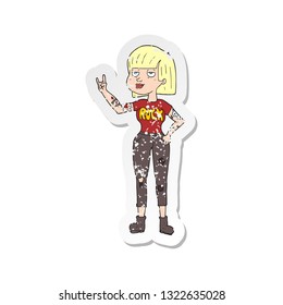retro distressed sticker of a cartoon rock girl