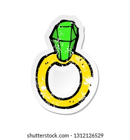 pegatina retro angustiada de un anillo de rubí de dibujos animados