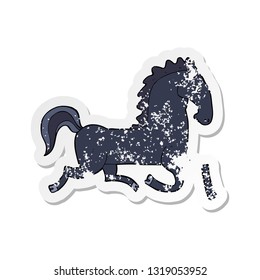 retro distressed sticker of a cartoon running black stallion