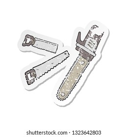 retro distressed sticker of a cartoon saws