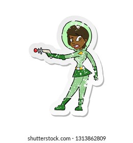 retro distressed sticker of a cartoon sci fi girl