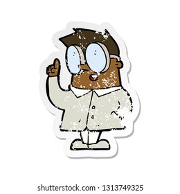retro distressed sticker of a cartoon scientist
