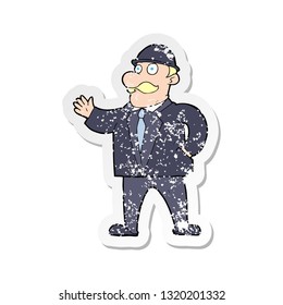 retro distressed sticker of a cartoon sensible business man in bowler hat