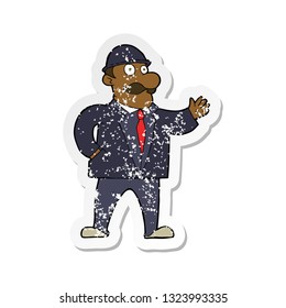 retro distressed sticker of a cartoon sensible business man in bowler hat