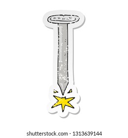 retro distressed sticker of a cartoon sharp nail